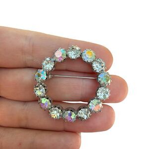Vintage Jewelry Round Rhinestone Brooch Circle Pin